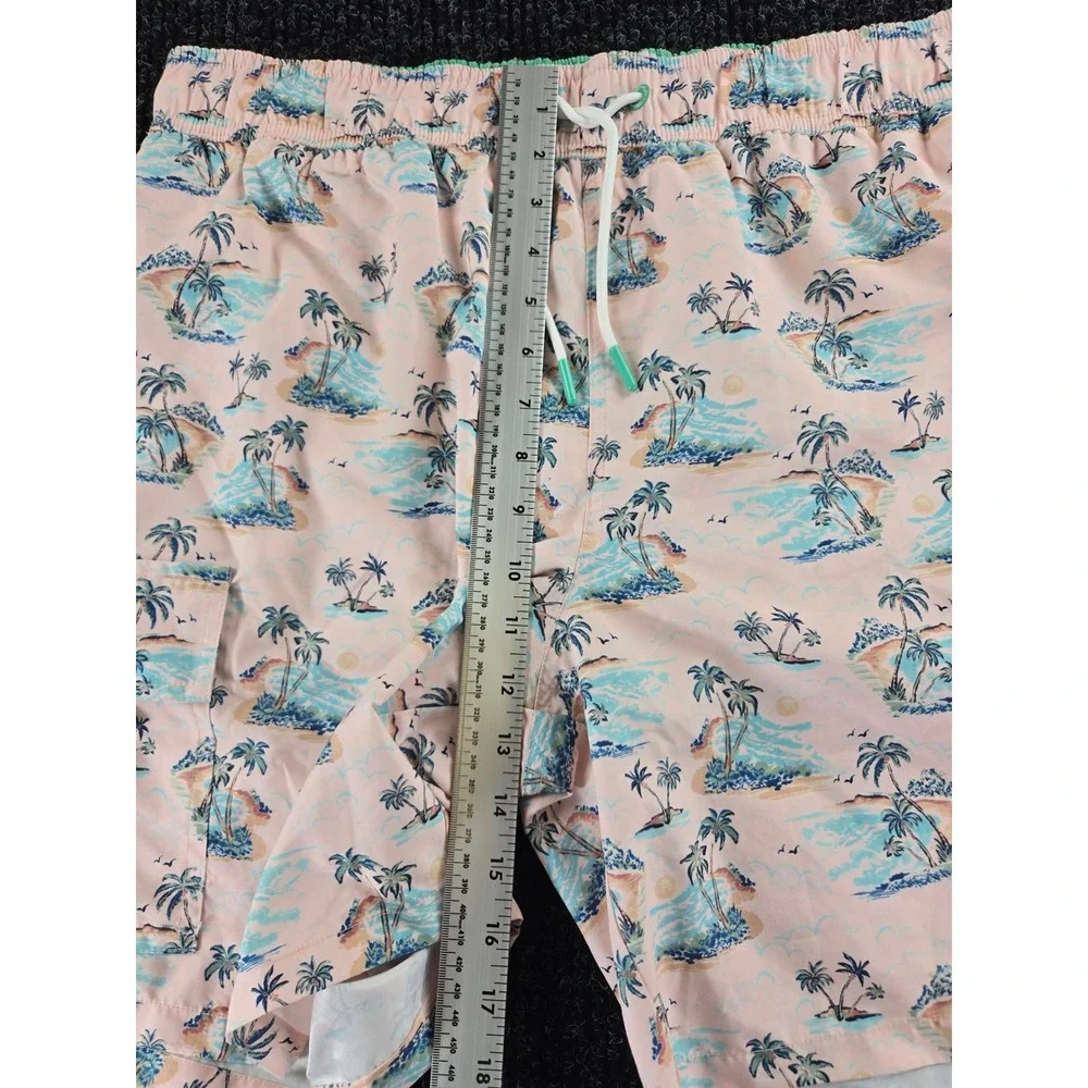 Havana Jim Mens L Tropical Palm Tree Print Swim Trunks Peach Cargo Pocket Shorts